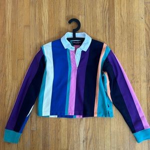 Rowing Blazers vertical multicolour stripe rugby tee cropped size M